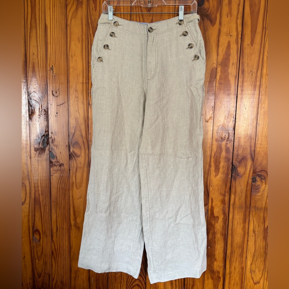 Sundance Oakley Easy Womens Light Tan Linen Wide Leg Beachy Coastal size 6